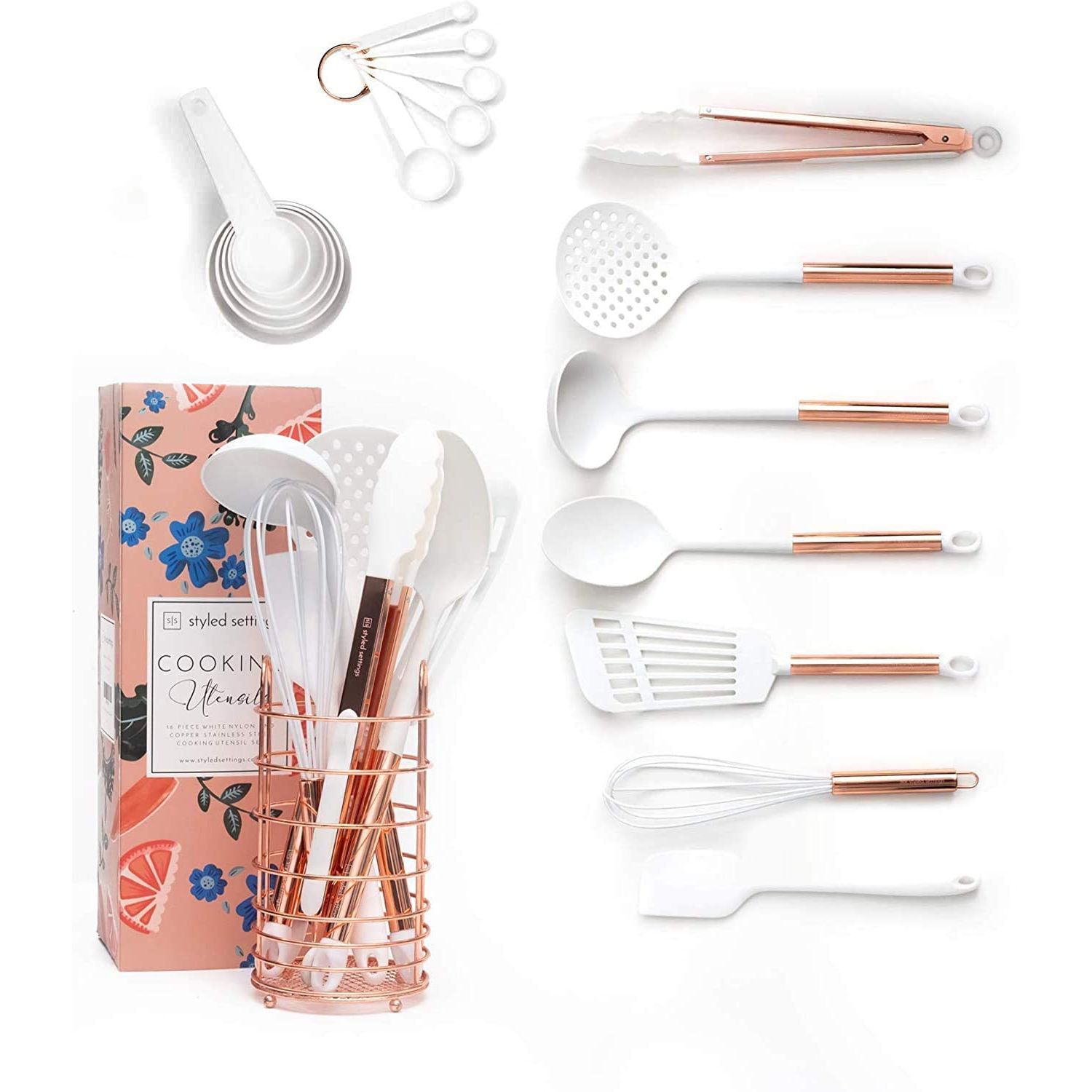 STYLED SETTINGS Wooden Kitchen Utensil Set With Stainless Steel Handles