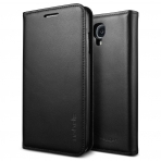 Spigen Samsung S4 Case Leather Wallet Case Snap|Spigen Samsung S4 Case Leather Wallet Case Snap-Black
