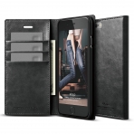 elago S6 iPhone 6 Leather Wallet Deri Kapakl Klf + HD Ekran Koruyucu-Siyah