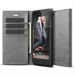 elago S6 iPhone 6 Leather Wallet Deri Kapakl Klf + HD Ekran Koruyucu-Koyu Gr