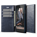 elago S6 iPhone 6 Leather Wallet Deri Kapakl Klf + HD Ekran Koruyucu-Lacivert