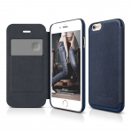 elago S6 iPhone 6 Leather Flip Case Deri Czdan Klf + HD Ekran Koruyucu-Lacivert