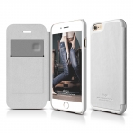elago S6 iPhone 6 Leather Flip Case Deri Czdan Klf + HD Ekran Koruyucu-Beyaz