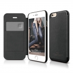 elago S6 iPhone 6 Leather Flip Case Deri Czdan Klf + HD Ekran Koruyucu-Siyah