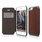 elago S6 iPhone 6 Leather Flip Case Deri Czdan Klf + HD Ekran Koruyucu-Kahverengi-Koyu Gri