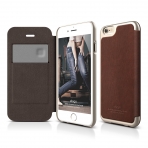 elago S6 iPhone 6 Leather Flip Case Deri Czdan Klf + HD Ekran Koruyucu-Kahverengi-Altn