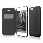 elago S6+ iPhone 6 Plus Leather Flip Case + HD Ekran Koruyucu-Siyah