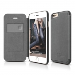 elago S6+ iPhone 6 Plus Leather Flip Case + HD Ekran Koruyucu-Koyu Gr