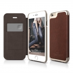 elago S6+ iPhone 6 Plus Leather Flip Case + HD Ekran Koruyucu-Kahverengi-Altn