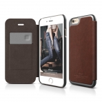 elago S6+ iPhone 6 Plus Leather Flip Case + HD Ekran Koruyucu-Kahverengi-Koyu Gri