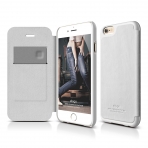 elago S6+ iPhone 6 Plus Leather Flip Case + HD Ekran Koruyucu-Beyaz