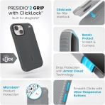 Speck Apple iPhone 15 Plus Presidio2 Grip Serisi Klf (MIL-STD-810G)-Grey