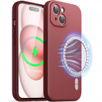 JETech Manyetik iPhone 15 Plus Silikon Klf -Maroon