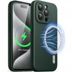 JETech Manyetik iPhone 15 Pro Max Silikon Klf -Midnight Green