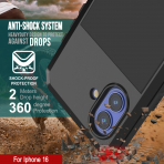 Punkcase iPhone 16 Plus Su Geirmez Klf-Black