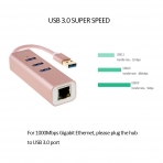 CableCreation USB 3.0 Hub/RJ45 Ethernet Balants (Pembe Altn)