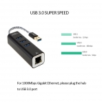 CableCreation USB 3.0 Hub/RJ45 Ethernet Balants (Siyah)