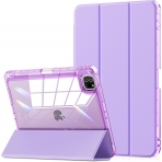 Infiland iPad Pro Kalem Blmeli Klf (11 in)(4.Nesil)-Diamond Clear Light Purple