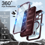 JETech 360 Tam G�vde iPhone 18 Pro Max Manyetik K�l�f-Dark Cherry