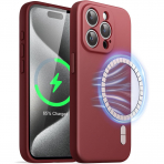 JETech Manyetik iPhone 15 Pro Silikon Klf -Maroon