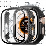 JZK Apple Watch Ultra Ekran Koruyucu (49mm)(4 Adet)-Siyah Karbon Fiber