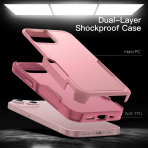 JeTech Rugged iPhone 15 Mat Klf -Pink