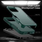 JeTech Rugged iPhone 15 Pro Mat Klf -Midnight Green