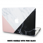 KEC MacBook Air Kapak Klf (13.3 in)-White Marble with Pink Black