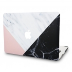 KEC MacBook Air Kapak Klf (13.3 in)-White Marble with Pink Black