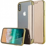 Lontect Apple iPhone X Deri Czdan Klf-Gold