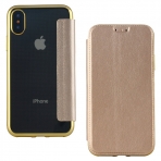 Lontect Apple iPhone X Deri Czdan Klf-Gold