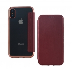 Lontect Apple iPhone X Deri Czdan Klf- Rose Red