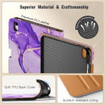 MoKo Apple iPad A16 Deri Folyo Klf (11 in)-Purple Gold Marble 