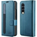 OCASE Galaxy Z Fold 3 Deri Czdan Klf-Peacock Blue