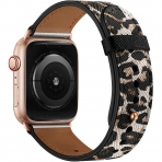 OUHENG Apple Watch 7 Deri Kay (41mm)-Leopard/Rose Gold