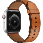 OUHENG Apple Watch 7 Deri Kay (41mm)-Brown/Silver