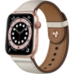 OUHENG Apple Watch 7 Deri Kay (45mm)-Beige/Rose Gold