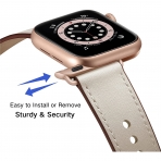 OUHENG Apple Watch 7 Deri Kay (45mm)-Beige/Rose Gold