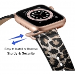OUHENG Apple Watch 7 Deri Kayış (45mm)-Leopard/Rose Gold