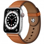 OUHENG Apple Watch 7 Deri Kayış (45mm)-Brown/Silver