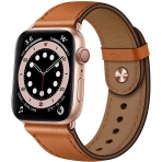 OUHENG Apple Watch 7 Deri Kay (45mm)-Brown/Rose Gold