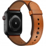 OUHENG Apple Watch 7 Deri Kayış (45mm)-Brown/Black