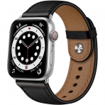 OUHENG Apple Watch 7 Deri Kayış (45mm)-Black/Silver