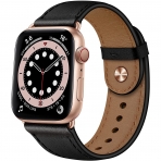 OUHENG Apple Watch 7 Deri Kayış (45mm)-Black/Rose Gold