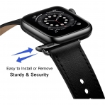 OUHENG Apple Watch 7 Deri Kayış (45mm)-Black/Black