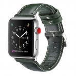 OUHENG Apple Watch Retro Deri Kay (42mm)-Genuine Leather Army Green With White Line