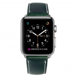 OUHENG Apple Watch Retro Deri Kay (42mm)-Genuine Leather Army Green With White Line