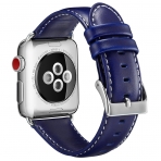 OUHENG Apple Watch Retro Deri Kay (42mm)-Genuine Leather Dark Blue With White Line