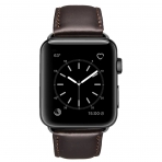 OUHENG Apple Watch Retro Deri Kay (42mm)-Genuine Leather Brownish Black with Black Adapter