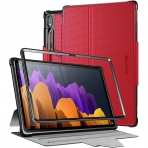 Poetic Explorer Serisi Galaxy Tab S7 Plus Kalem Blmeli Klf (12.4 in)-Red